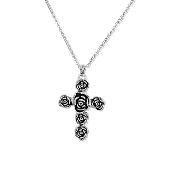 Danny Newfeld Sterling Rose Cross Pendant with Chain