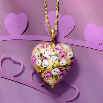 Ross Simons Italian Multicolored Murano Glass Rose Heart Adjustable Pendant Necklace