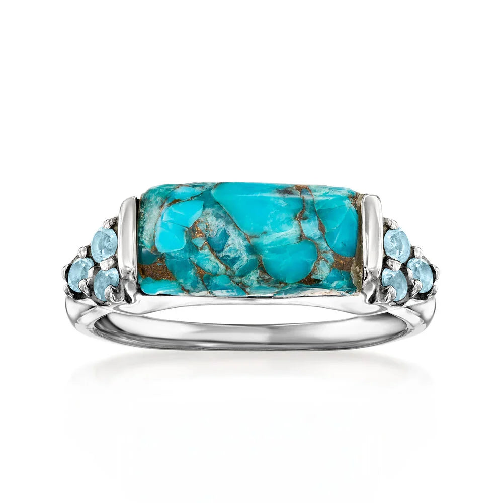 Ross Simons Turquoise and .10 ct. t.w. Sky Blue Topaz Ring