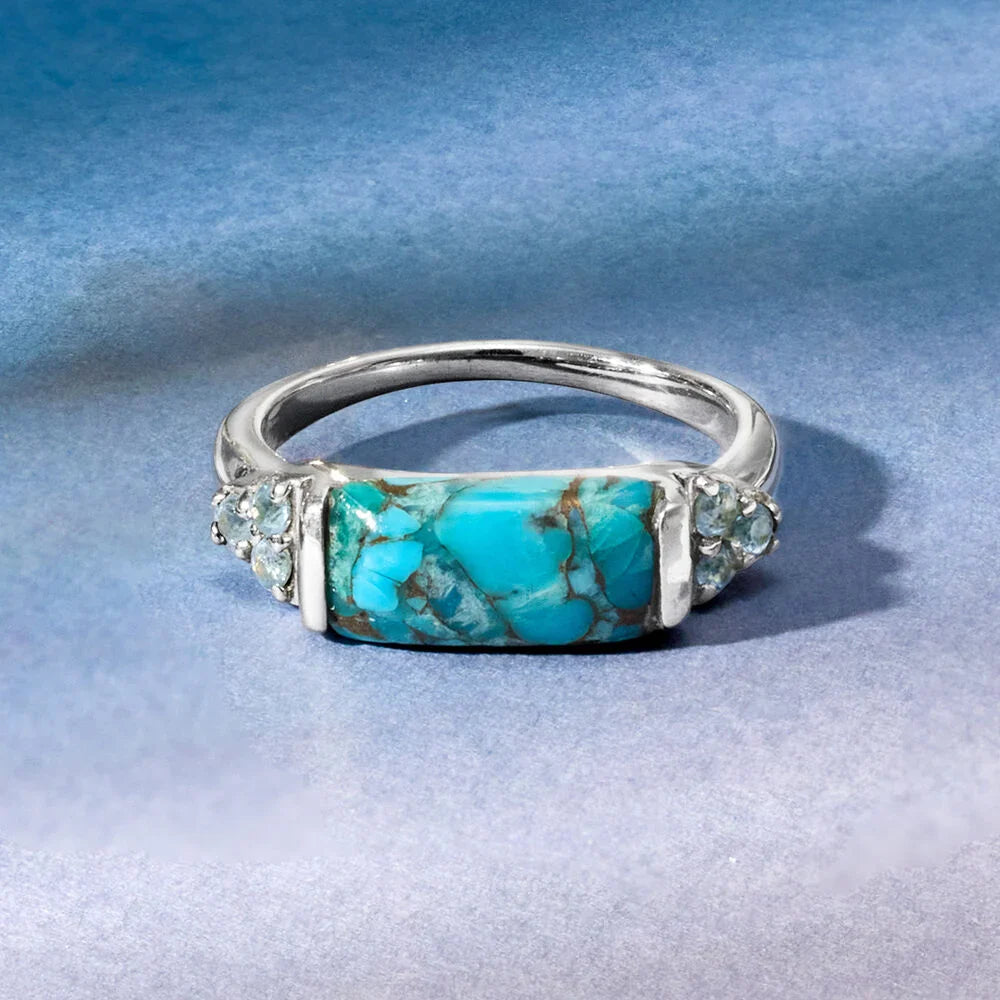 Ross Simons Turquoise and .10 ct. t.w. Sky Blue Topaz Ring