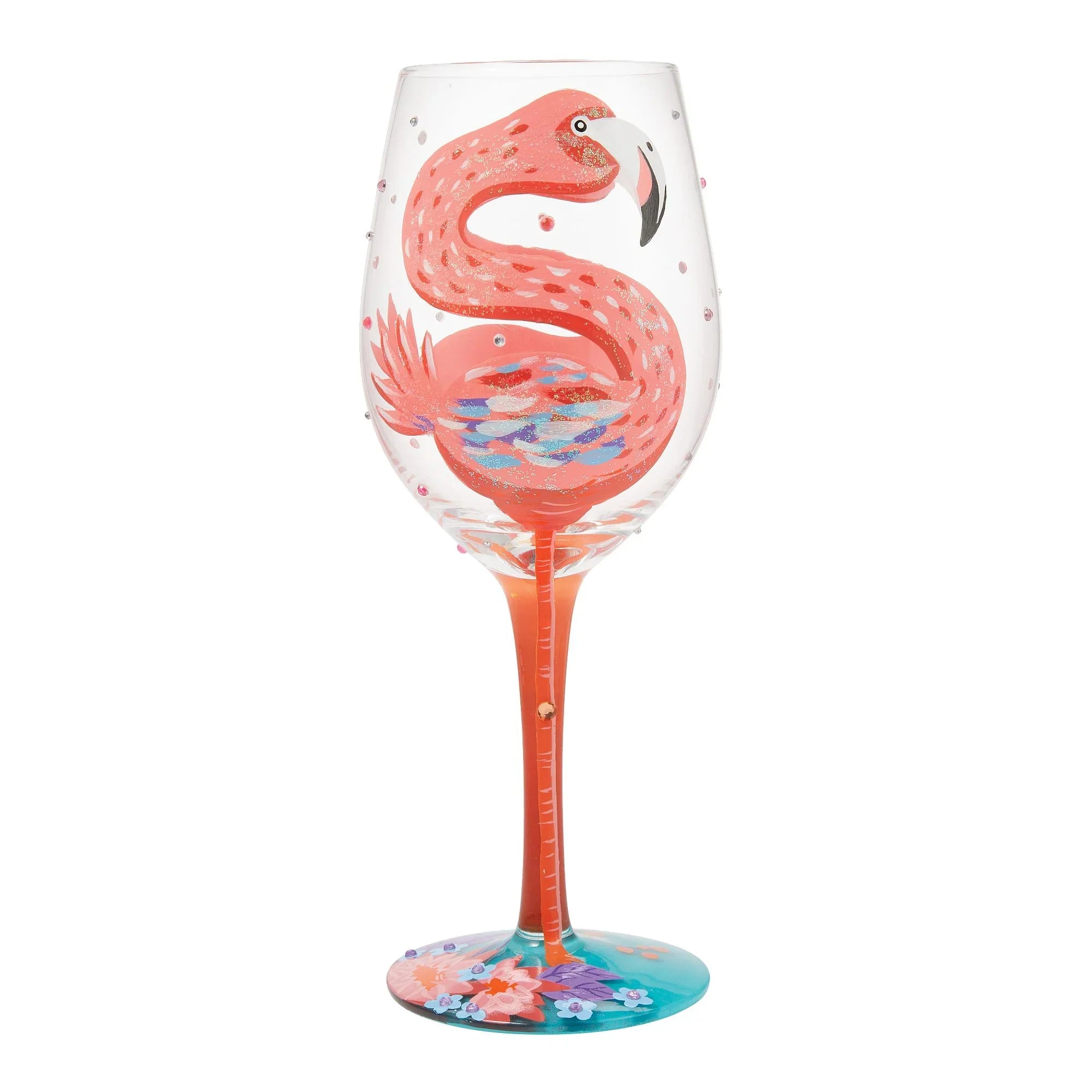 Lolita Hand-Painted Fabulous Flamingos Wine Glass