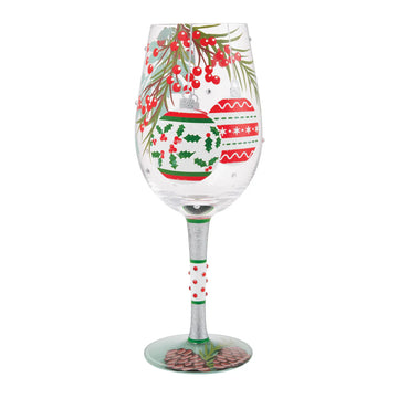 Lolita Hand-Painted Warm Holiday Wishes Wine Glass