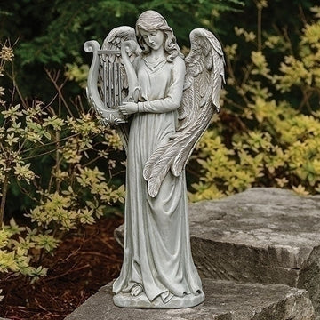 Heavenly Standing Angel with Lyre Garden Statue for