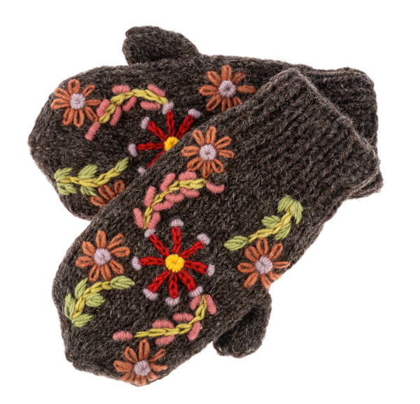 Knit Embroidered Floral Mittens for Just Jill