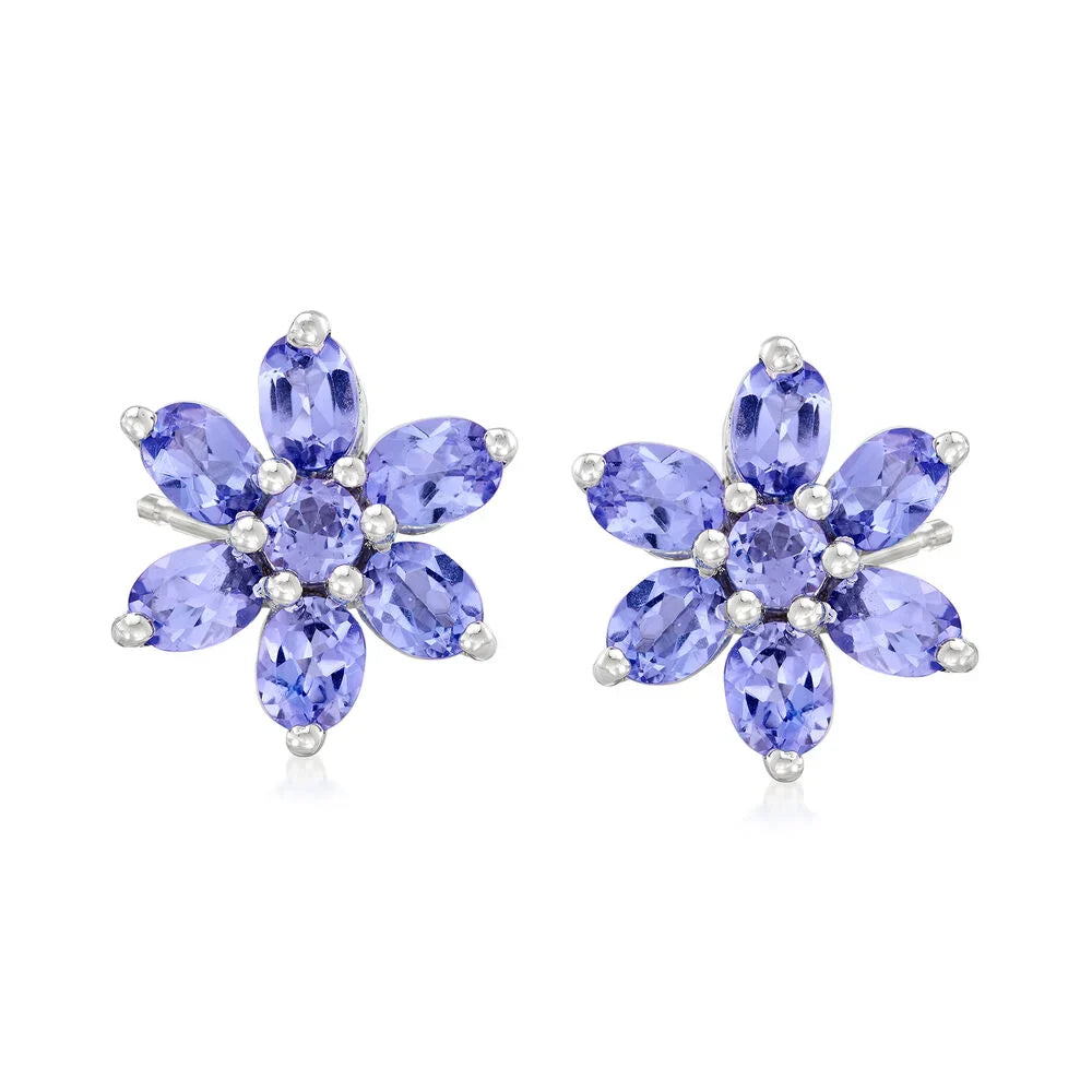 Ross Simons Sterling 2.10 ct. t.w. Tanzanite Flower Earrings