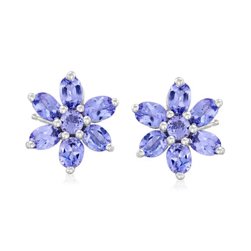 Ross Simons Sterling 2.10 ct. t.w. Tanzanite Flower Earrings