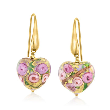 Ross Simons Italian Multicolored Murano Glass Rose Heart Drop Earrings