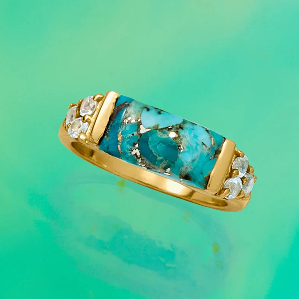 Ross Simons Turquoise and .70 ct. t.w. Sky Blue Topaz Ring