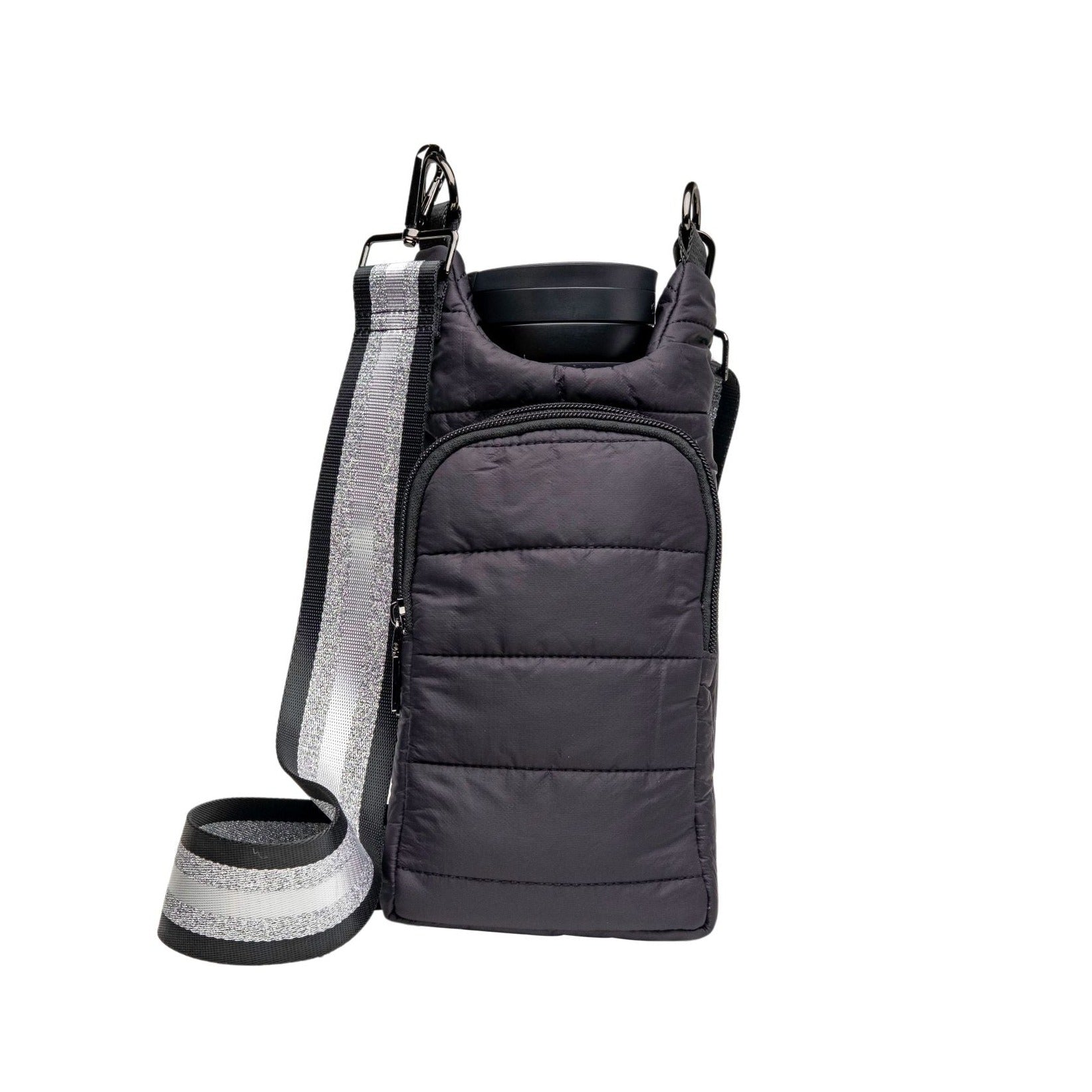 WanderFull HydroBag Black Matte Crossbody with Silver Strap