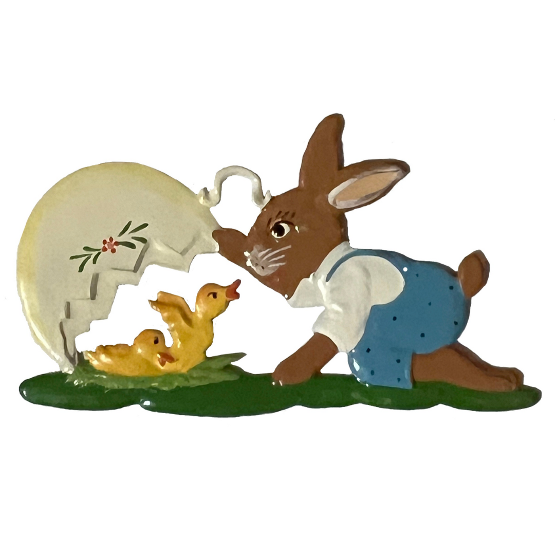 Bunny Peek-a-Boo Hand Painted German Pewter Ornament