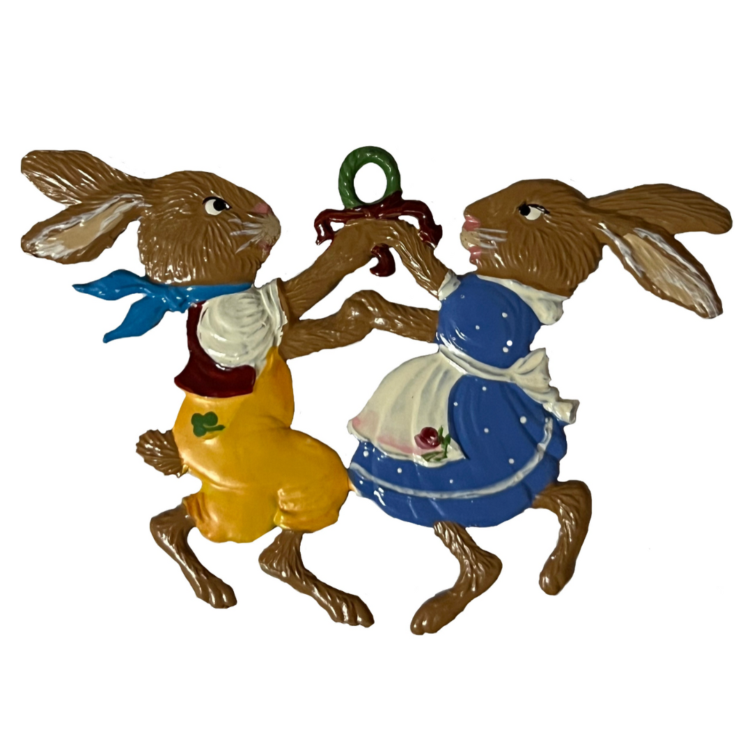 Bunny Spring Dance Hand Painted German Pewter Ornament