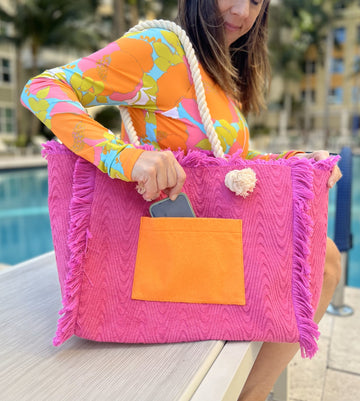 Sprigs TerryCloth  Fringe Tote w/ Wrislet