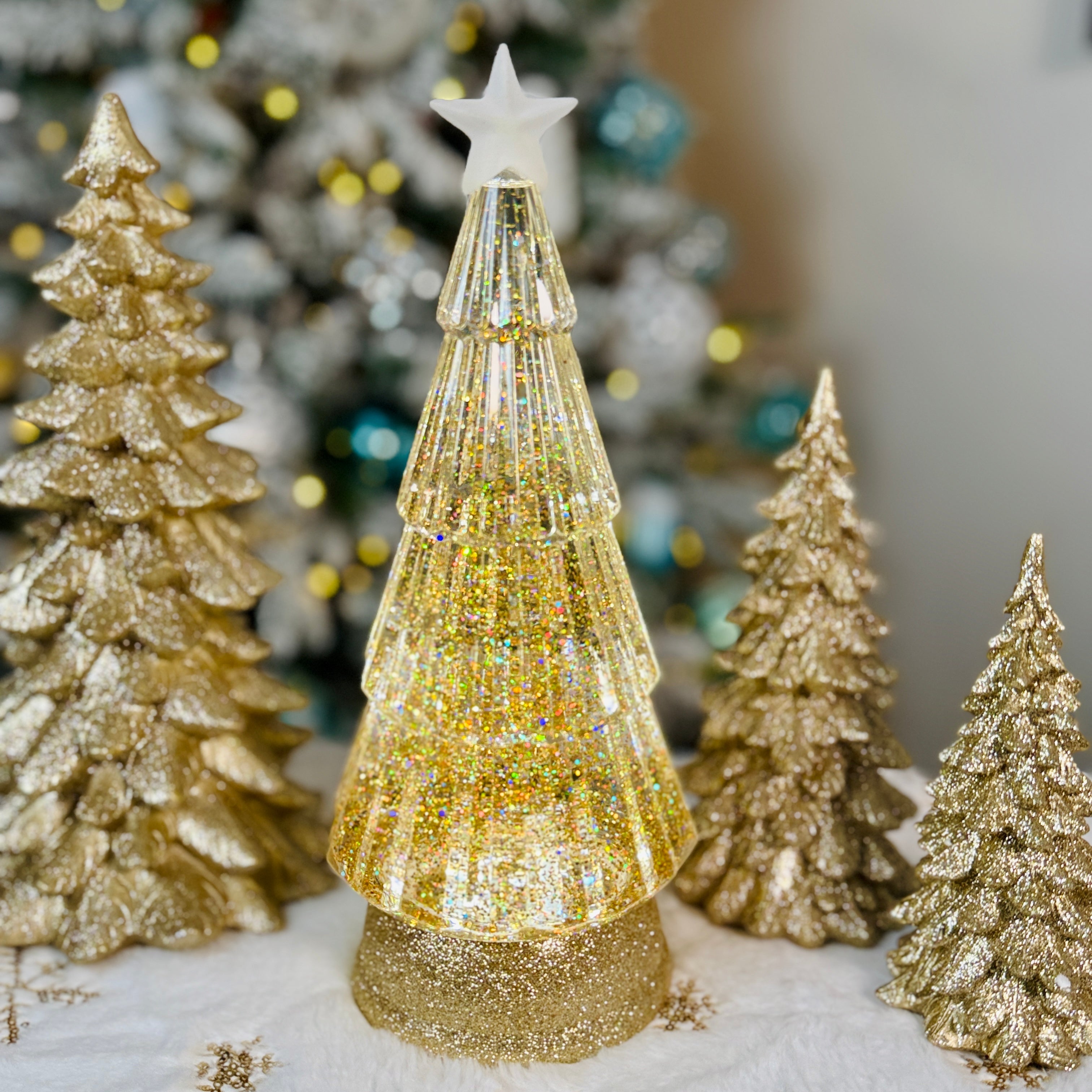 Lighted Swirl Tree w/ Gold Glitter on Base for