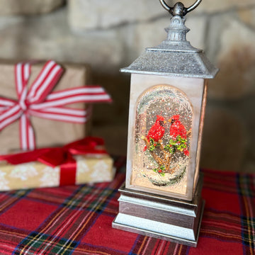 Lighted Swirl Lantern w/ Cardinals on a Branch for