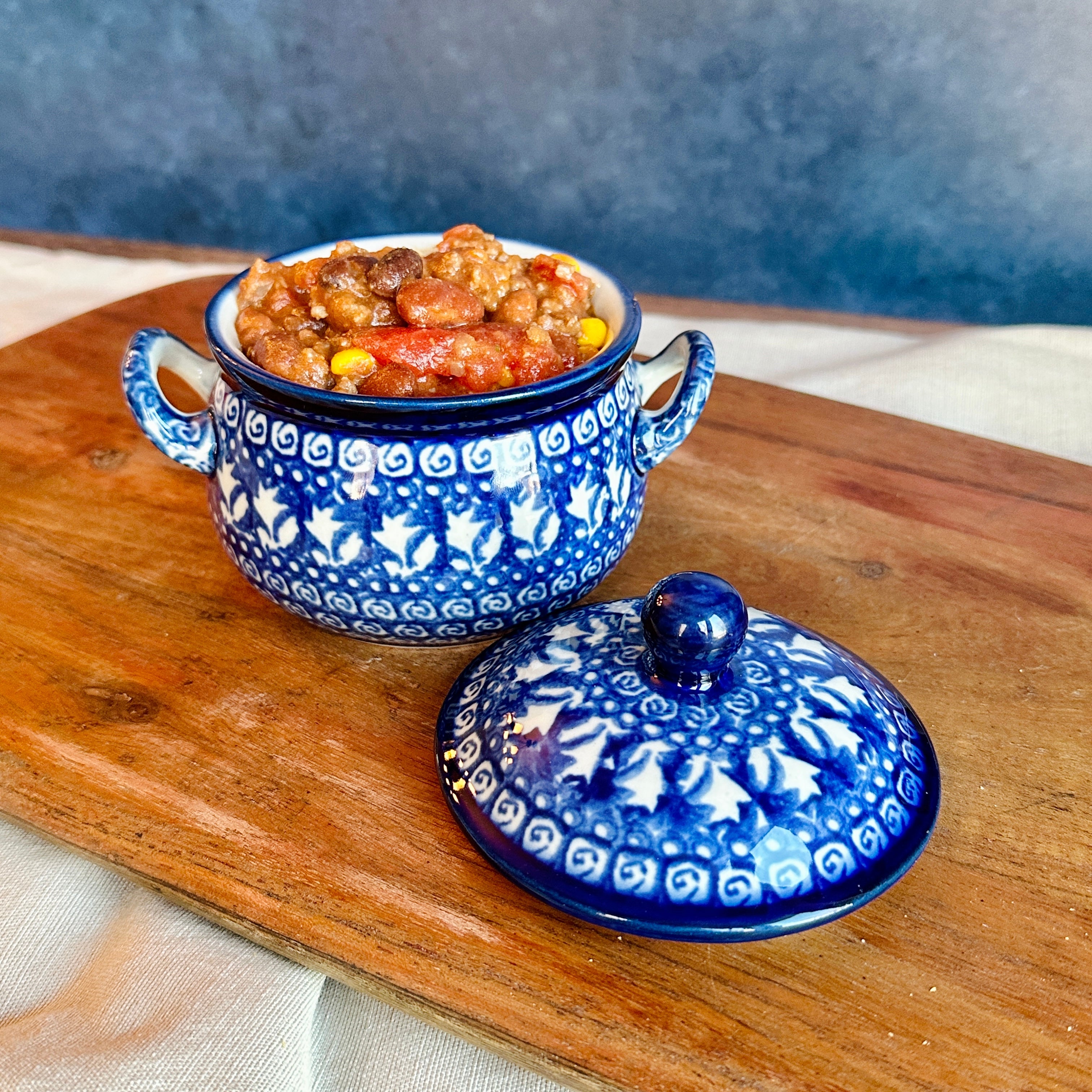 Polish Pottery Signature Soup Bowl with Handle and Lid