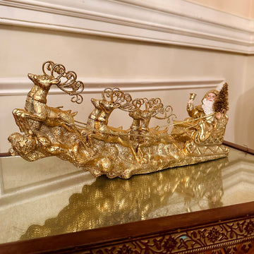 Golden Santa In Sleigh With Reindeer for