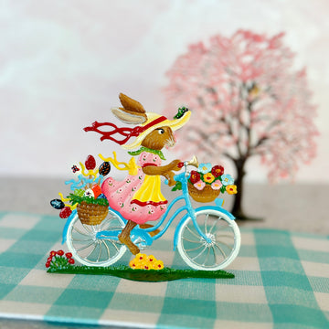 Bunny In Her Easter Bonnet Hand Painted German Pewter Figurine