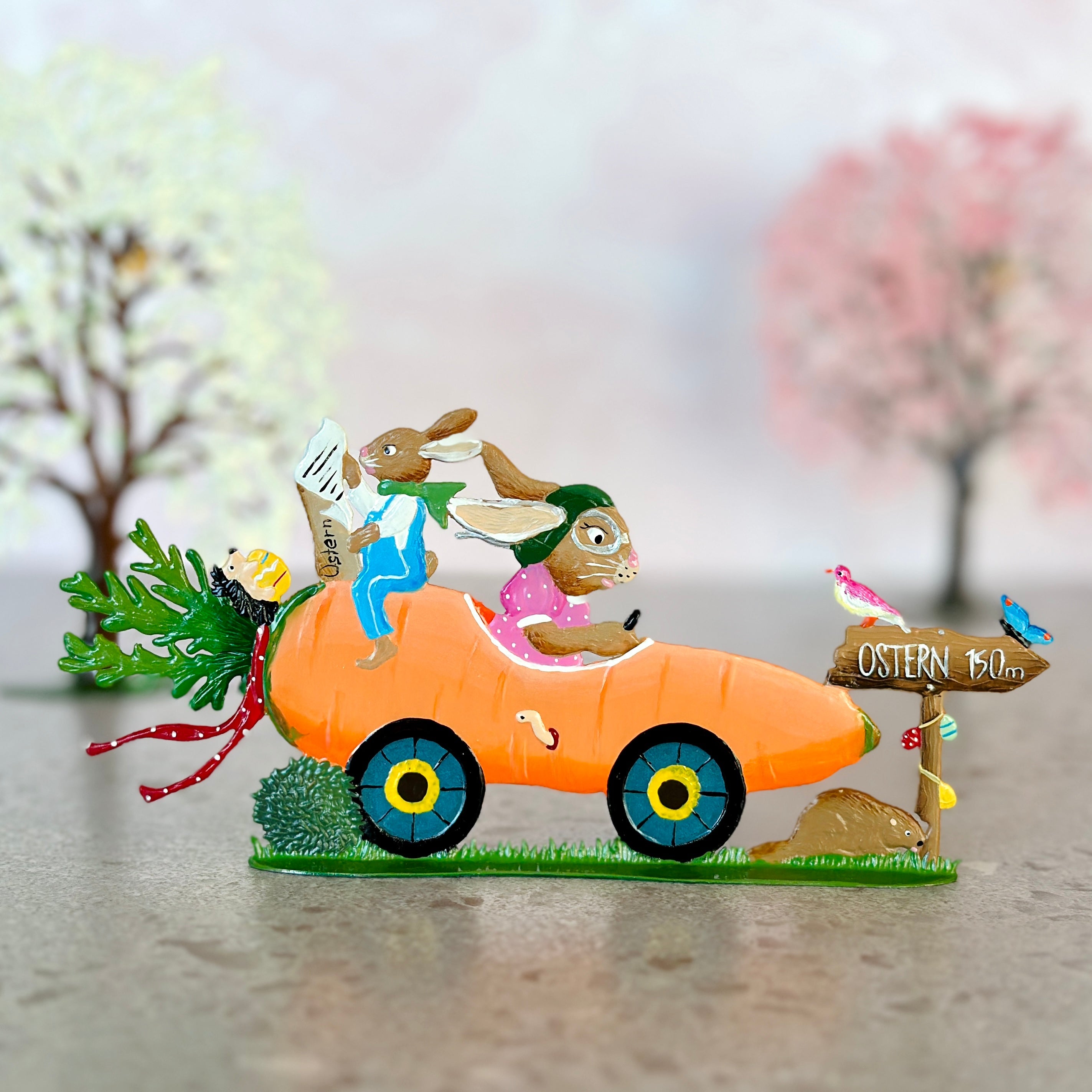 Bunny in a Carrot Racer Hand Painted German Pewter Figurine