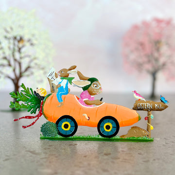Bunny in a Carrot Racer Hand Painted German Pewter Figurine