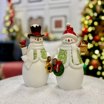 Set of 2 Frosty Forest Snowmen for