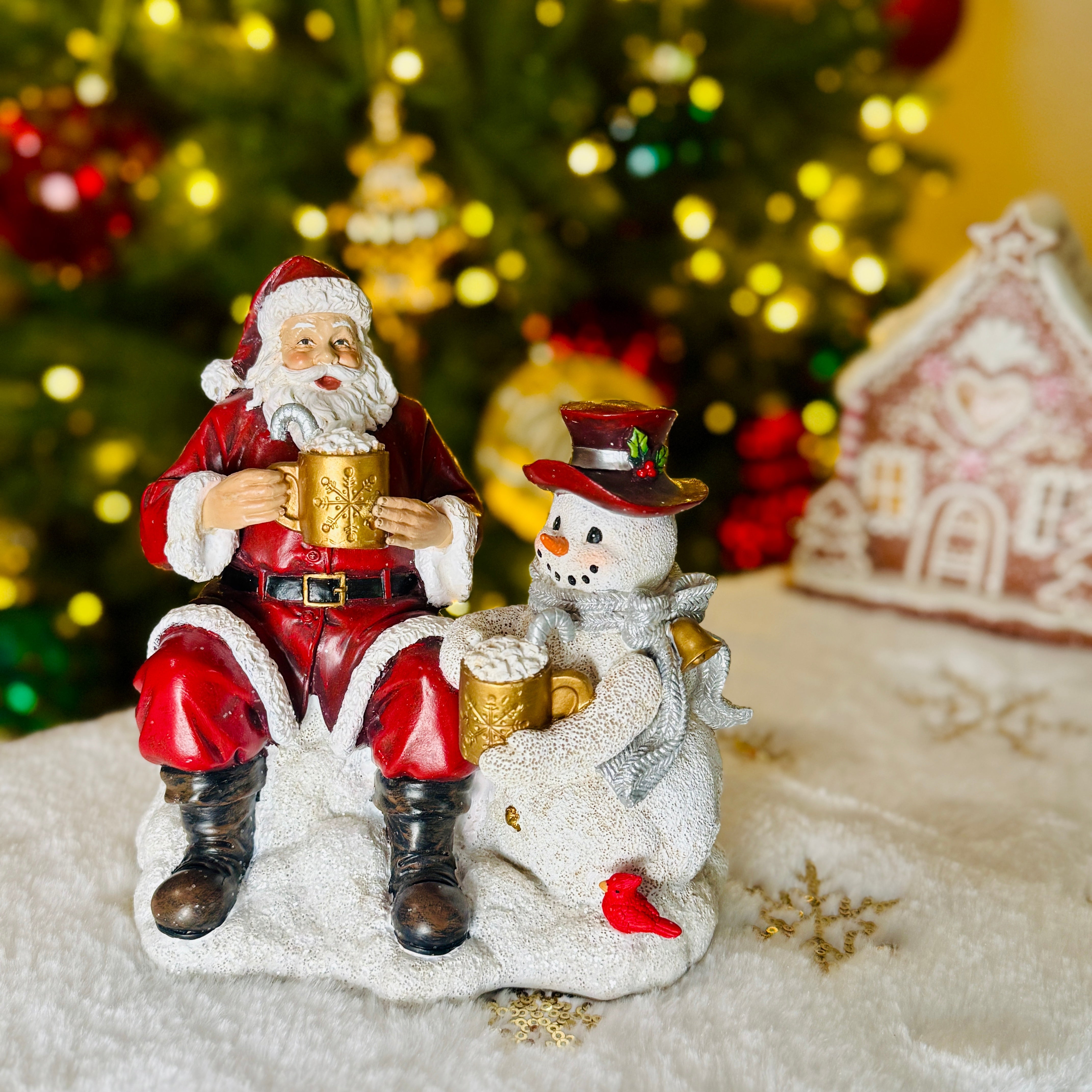 Santa and Snowman Drinking Hot Cocoa for