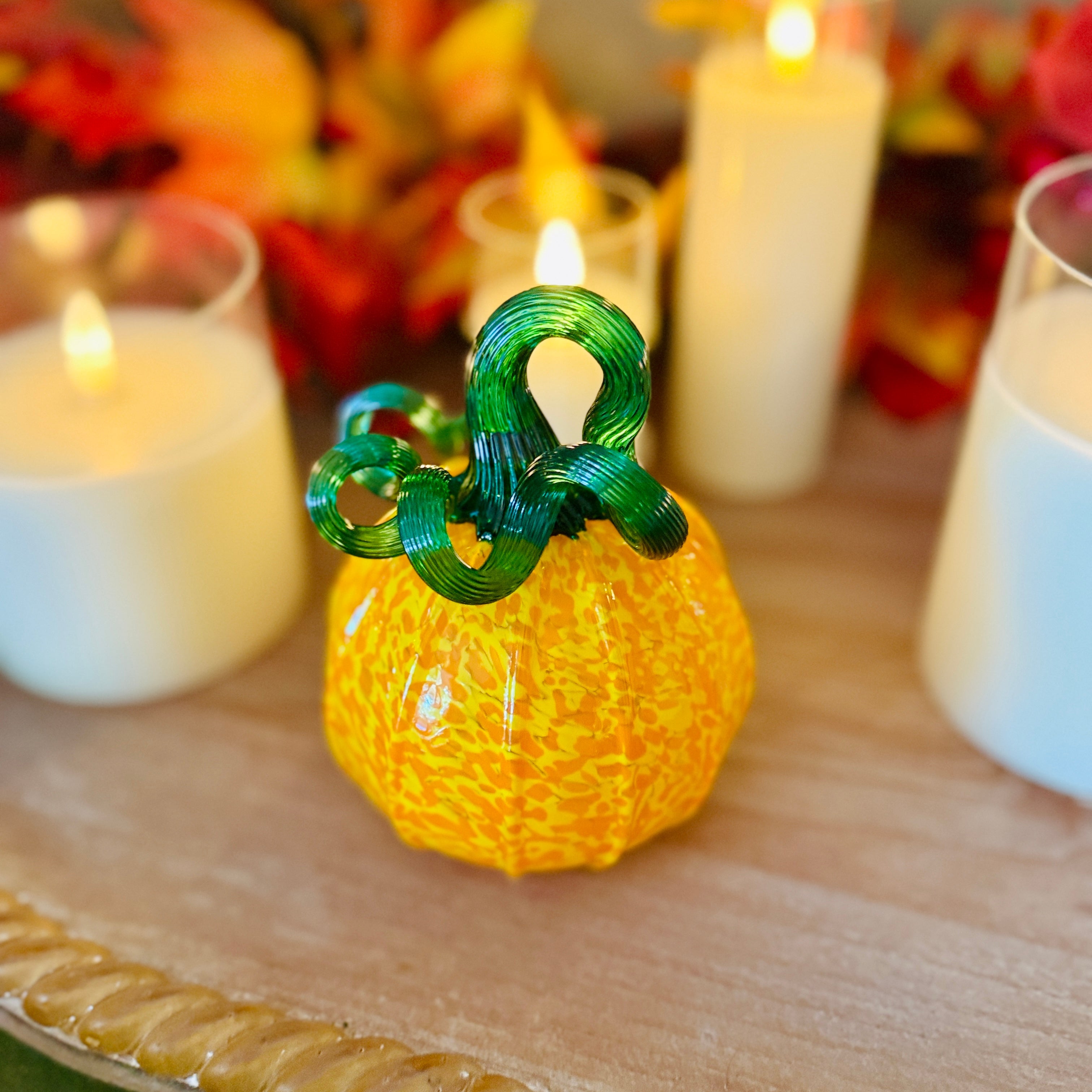 Epiphany Studio 2025 Limited-Edition Hand-Blown Orange and Yellow Pumpkin Figurine