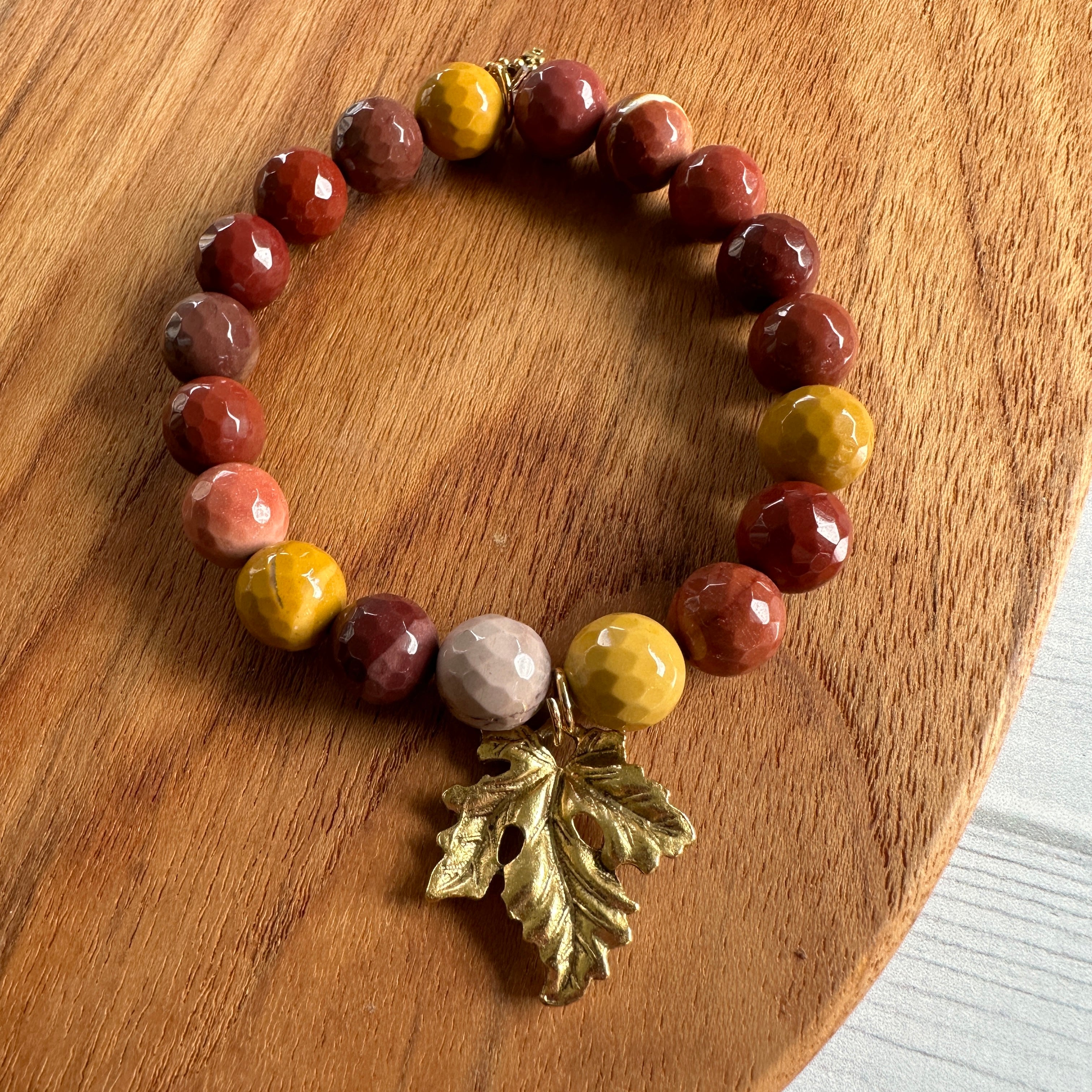 Power Beads by jen Petites Mookaite Jasper with Leaf Charm Bracelet