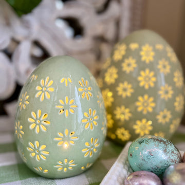 Set of 2 Decorative Porcelain Lighted Eggs for
