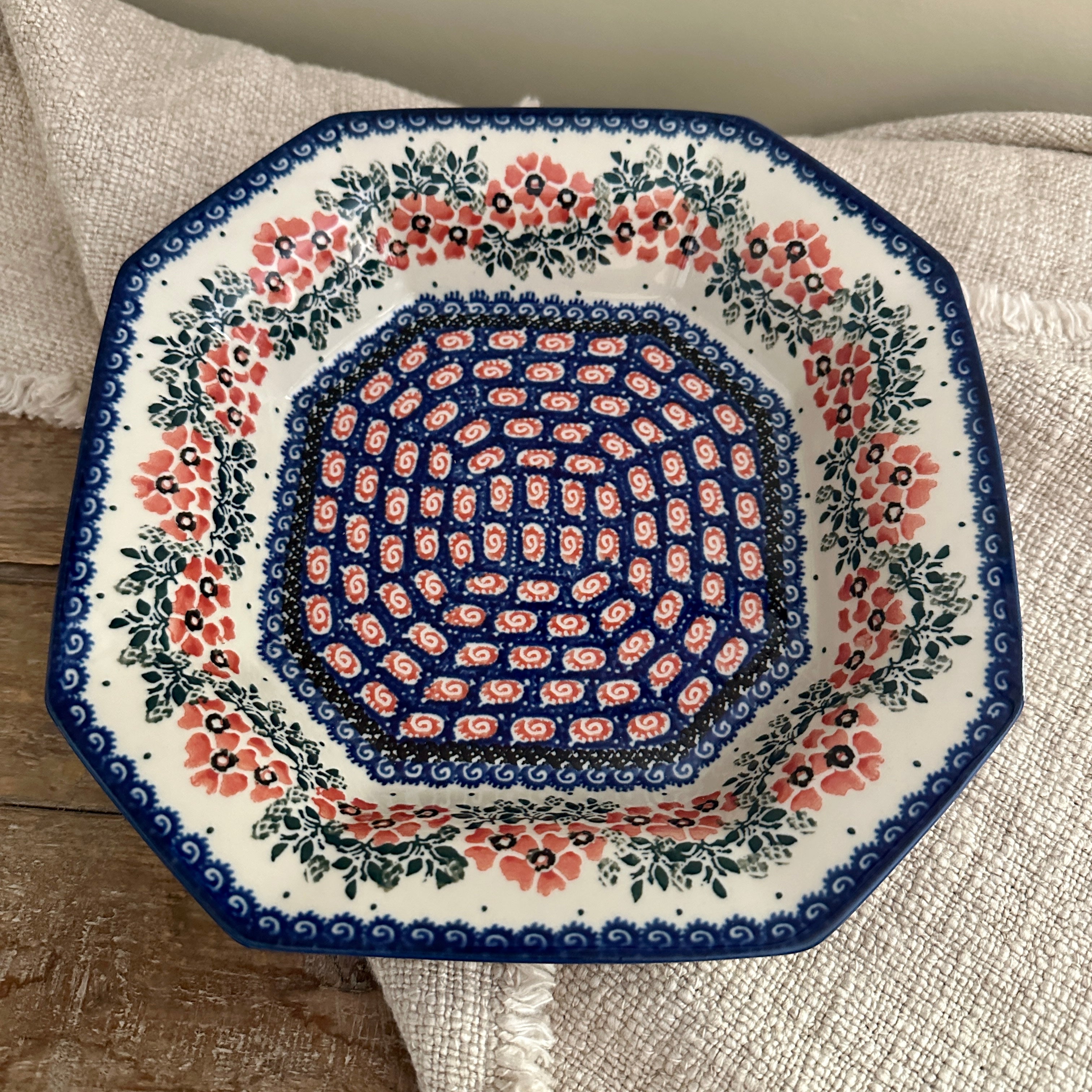 Polish Pottery Signature Rimmed Octagonal Serving Plate