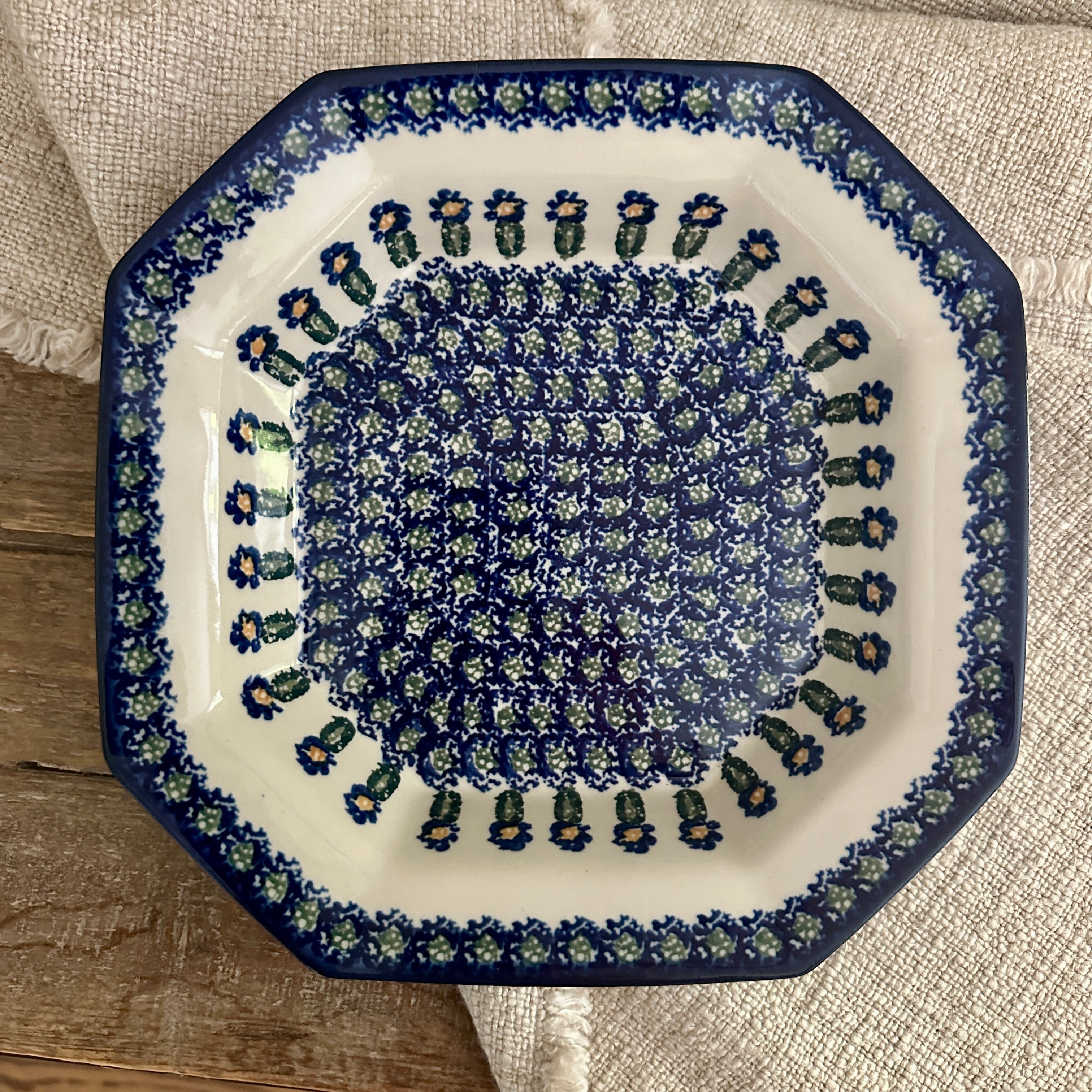 Polish Pottery Signature Rimmed Octagonal Serving Plate