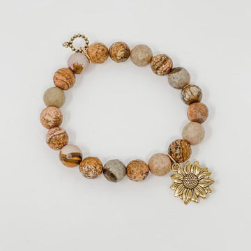 PowerBeads by Jen Petites Faceted Picture Jasper with Sunflower Charm