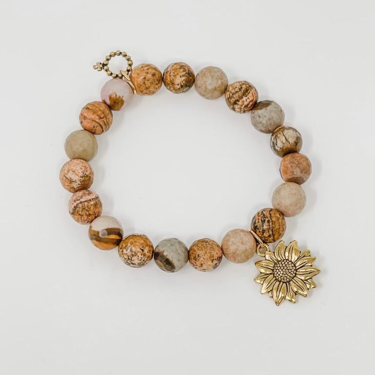 PowerBeads by Jen Petites Faceted Picture Jasper with Sunflower Charm