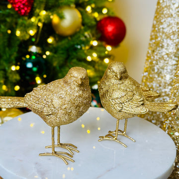 Set of 2 Golden Glitter Birds for