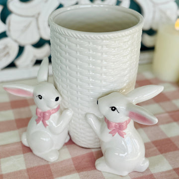 Basketweave Vase with Bunnies for