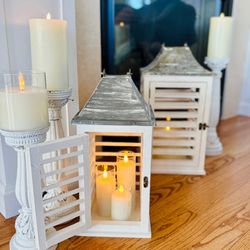Set of 2 Distressed Shutter Lanterns for