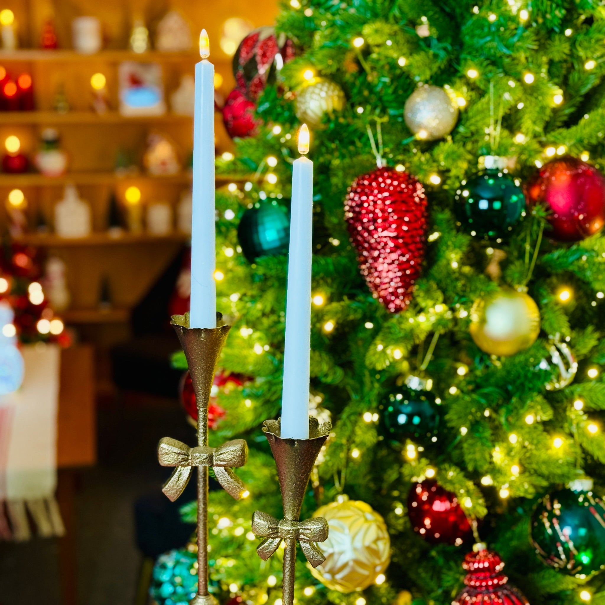 Set of 2 Brass-Toned Bow Taper Candlesticks for Just Jill