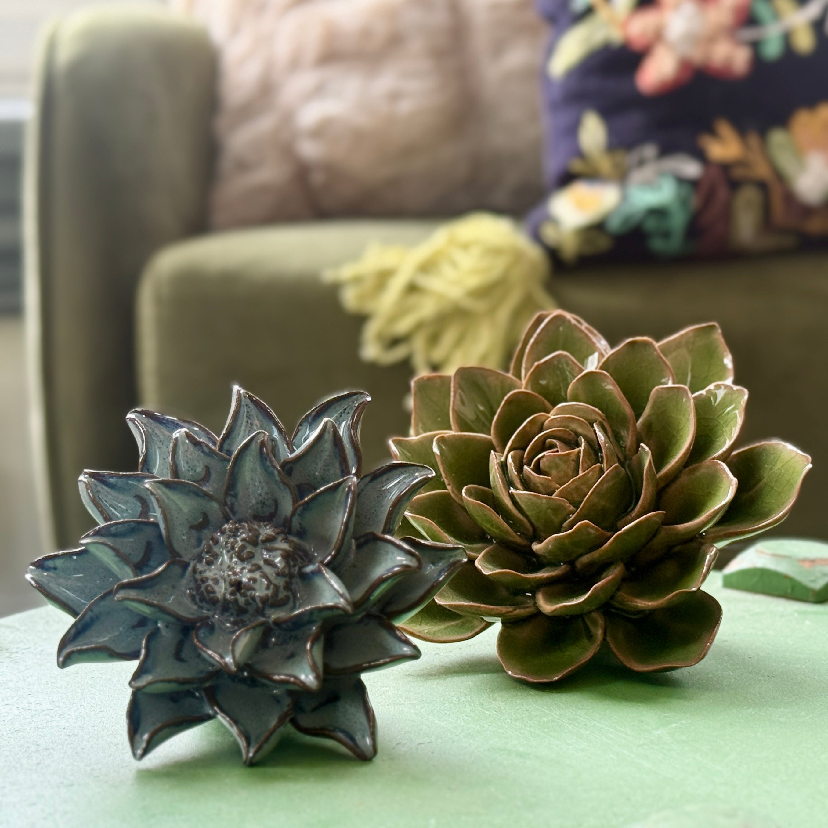 Set of 2 Ceramic Succulent and Flower for