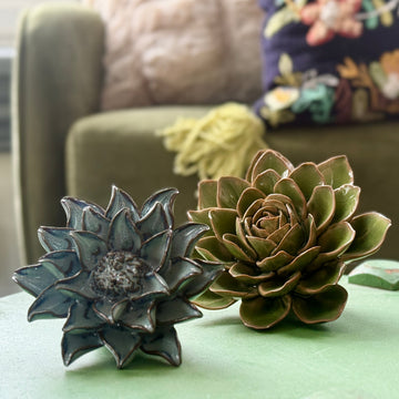 Set of 2 Ceramic Succulent and Flower for