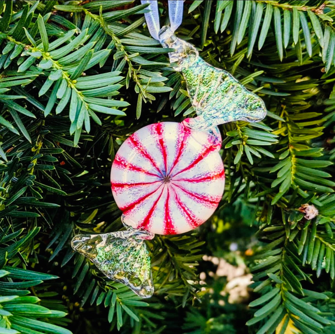 Epiphany Glass Hand-Blown Peppermint Candy Ornament