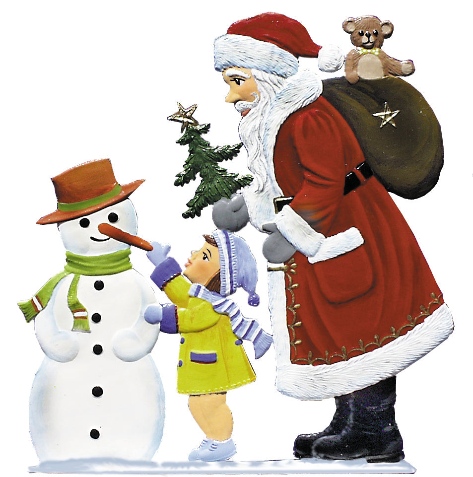 Santa with Snowman Hand Painted German Pewter Figurine