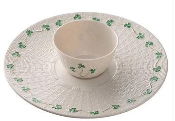 Belleek Classic Shamrock Chip and Dip Set