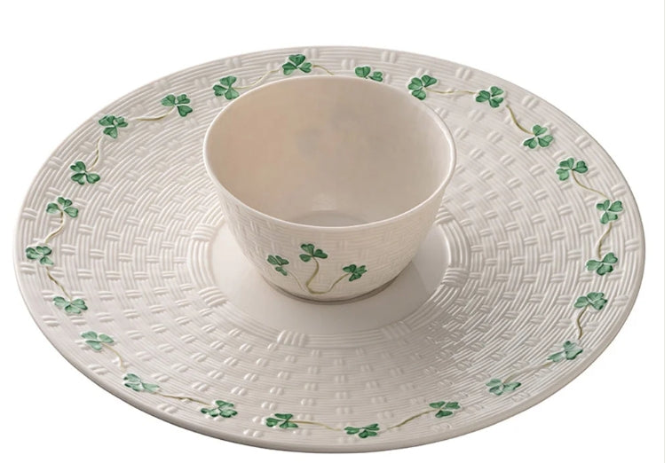 Belleek Classic Shamrock Chip and Dip Set