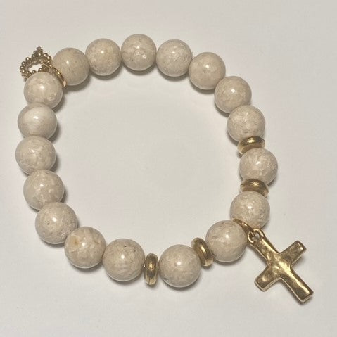 PowerBeads by jen Petites Cream Coral Cross Bracelet