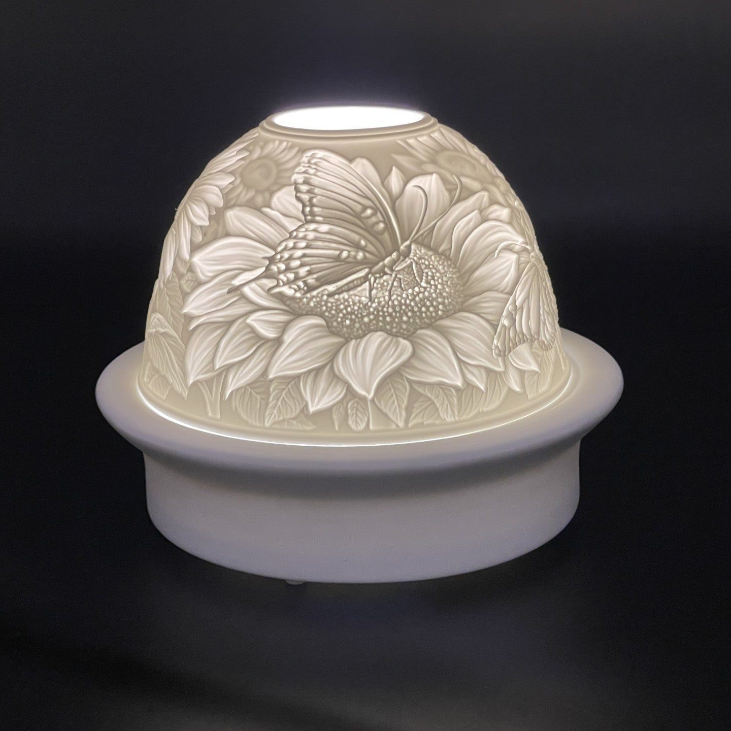 Luumii Lights Porcelain Dome Sunflower& Butterfly w/ LED Base