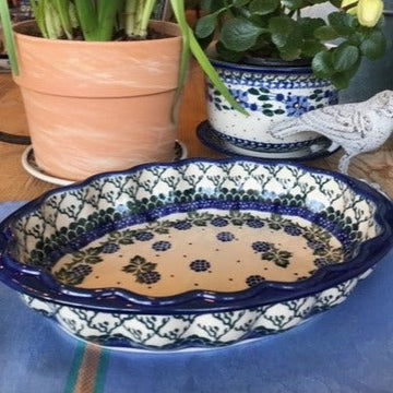 Polish Pottery Small Oval Ruffled Serving Dish