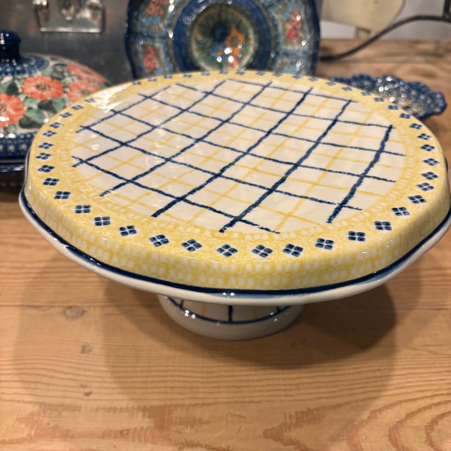 Polish Pottery Elegant Pedestal Cake Plate