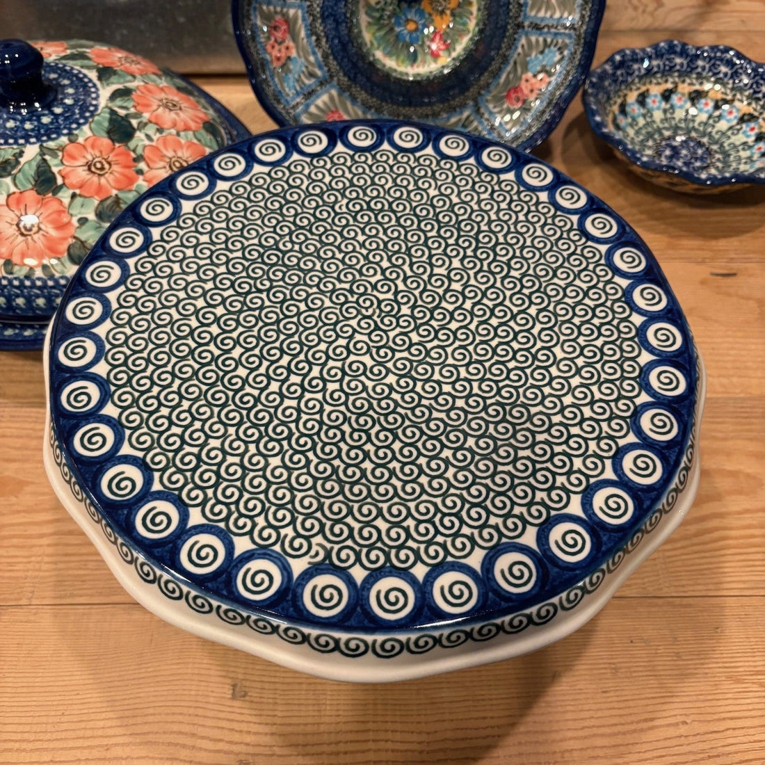 Polish Pottery Elegant Pedestal Cake Plate
